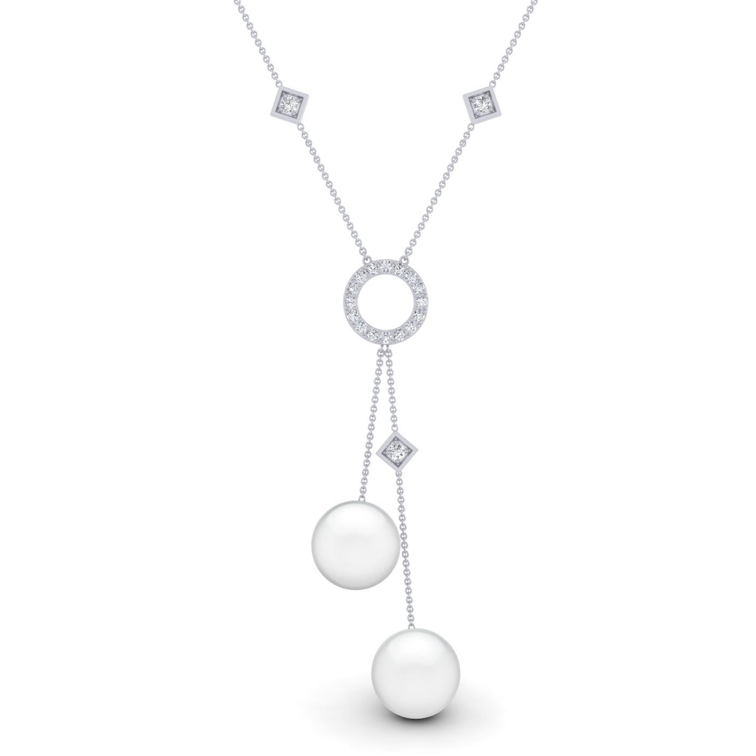 Diamond Halo Pearl String Y Necklace