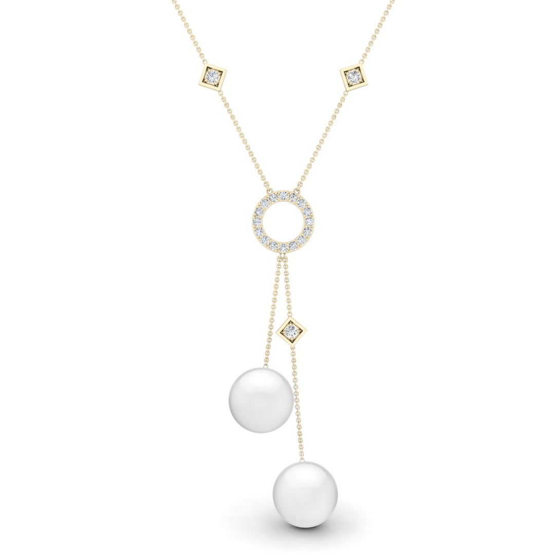 Diamond Halo Pearl String Y Necklace