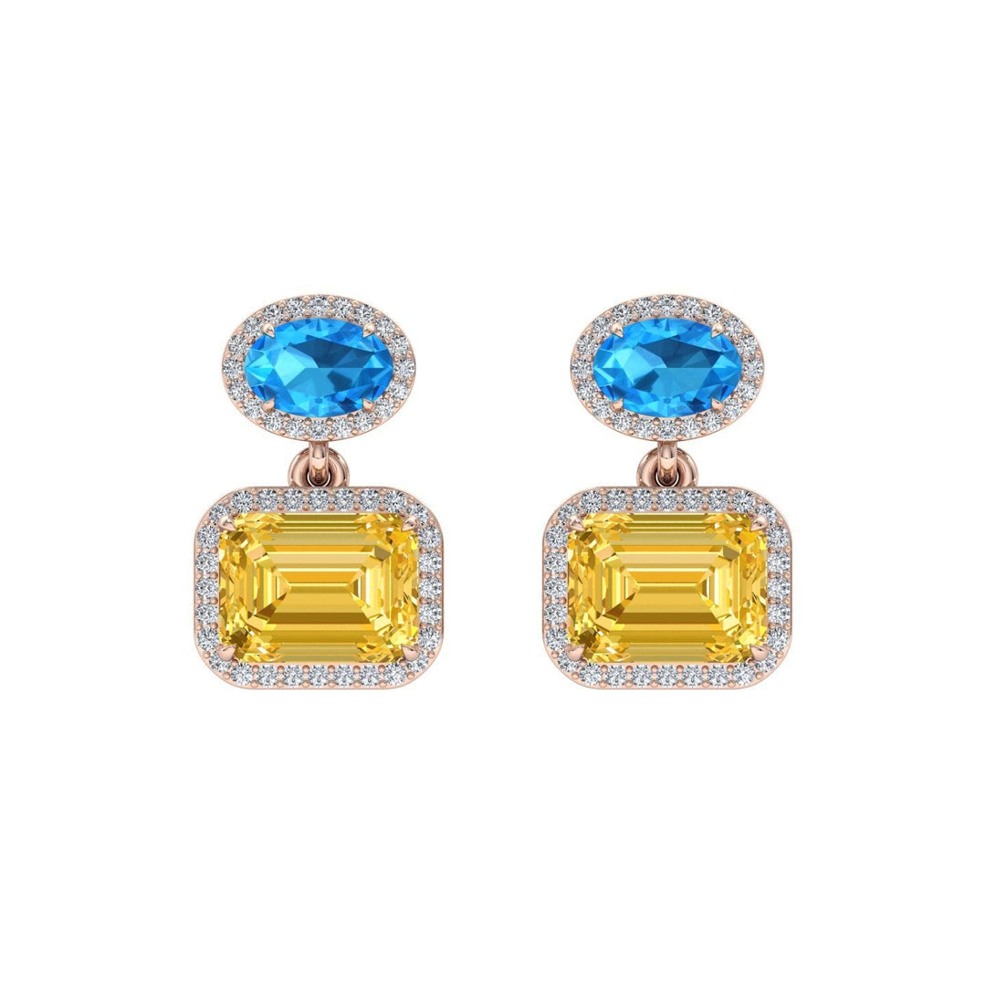 Blue Topaz & Citrine Halo Diamond Earrings