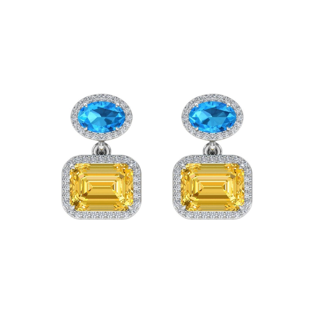 Blue Topaz & Citrine Halo Diamond Earrings