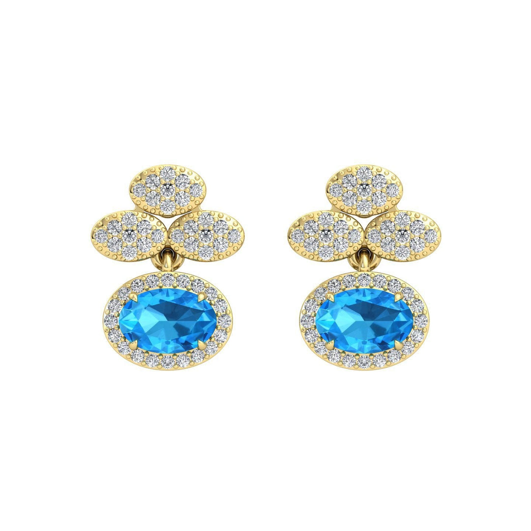 18k Blue Topaz Diamond Drop Earrings