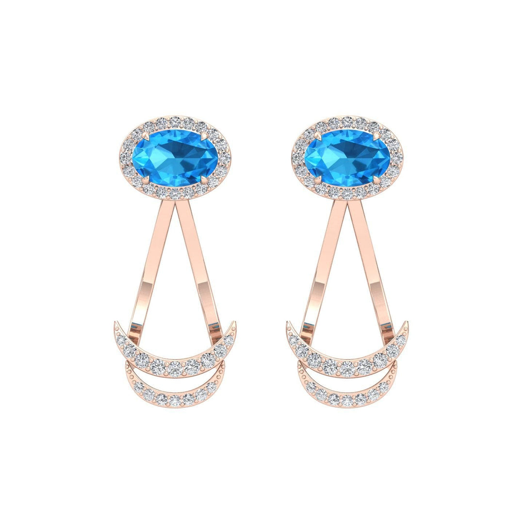 Blue Topaz Diamond Earrings with Detachable Drops