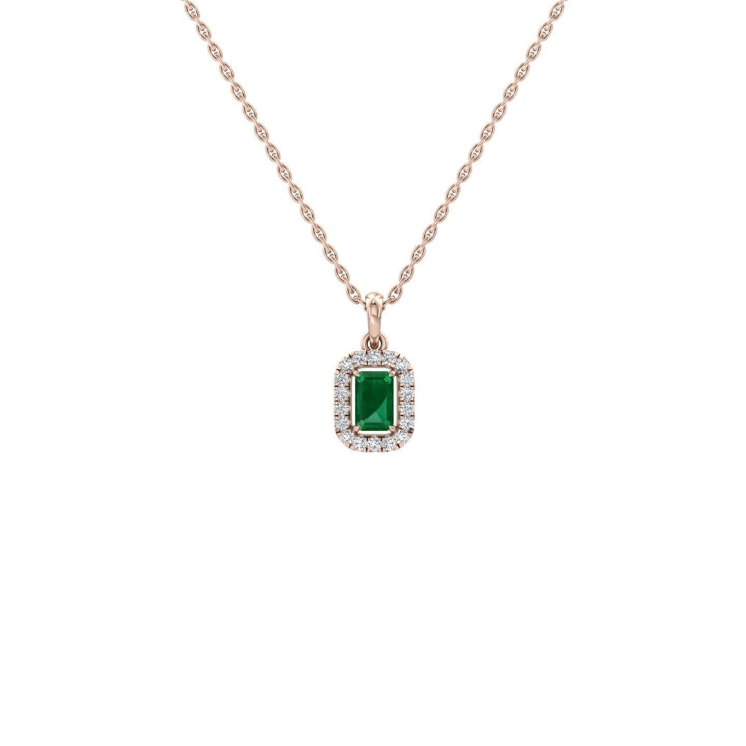 18k Emerald Halo Diamond Pendant