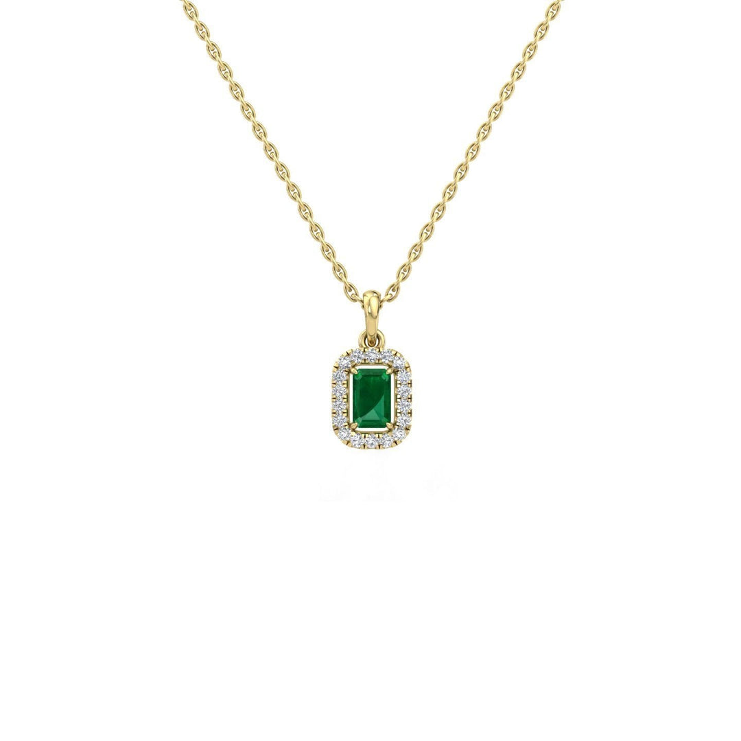 18k Emerald Halo Diamond Pendant