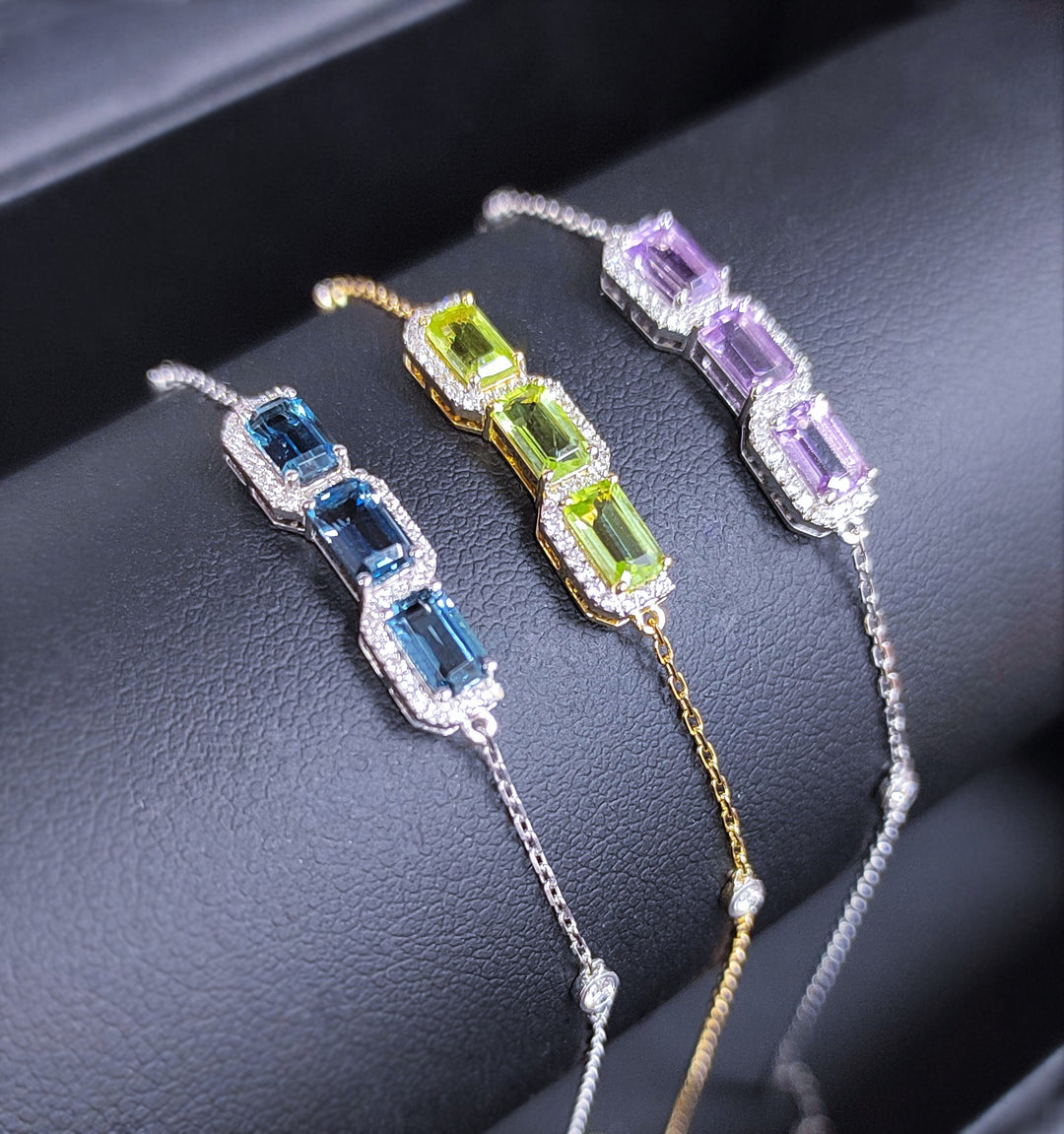 18k Gemstone Diamond Chain Bracelet