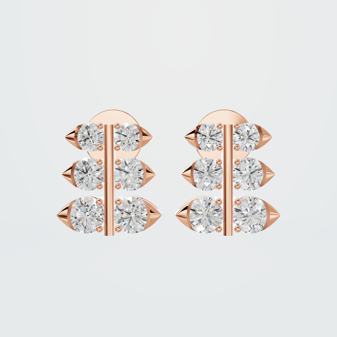 Triple Row Diamond Stud Earrings