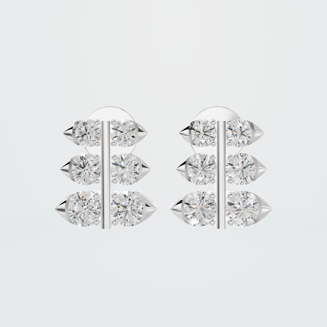 Triple Row Diamond Stud Earrings