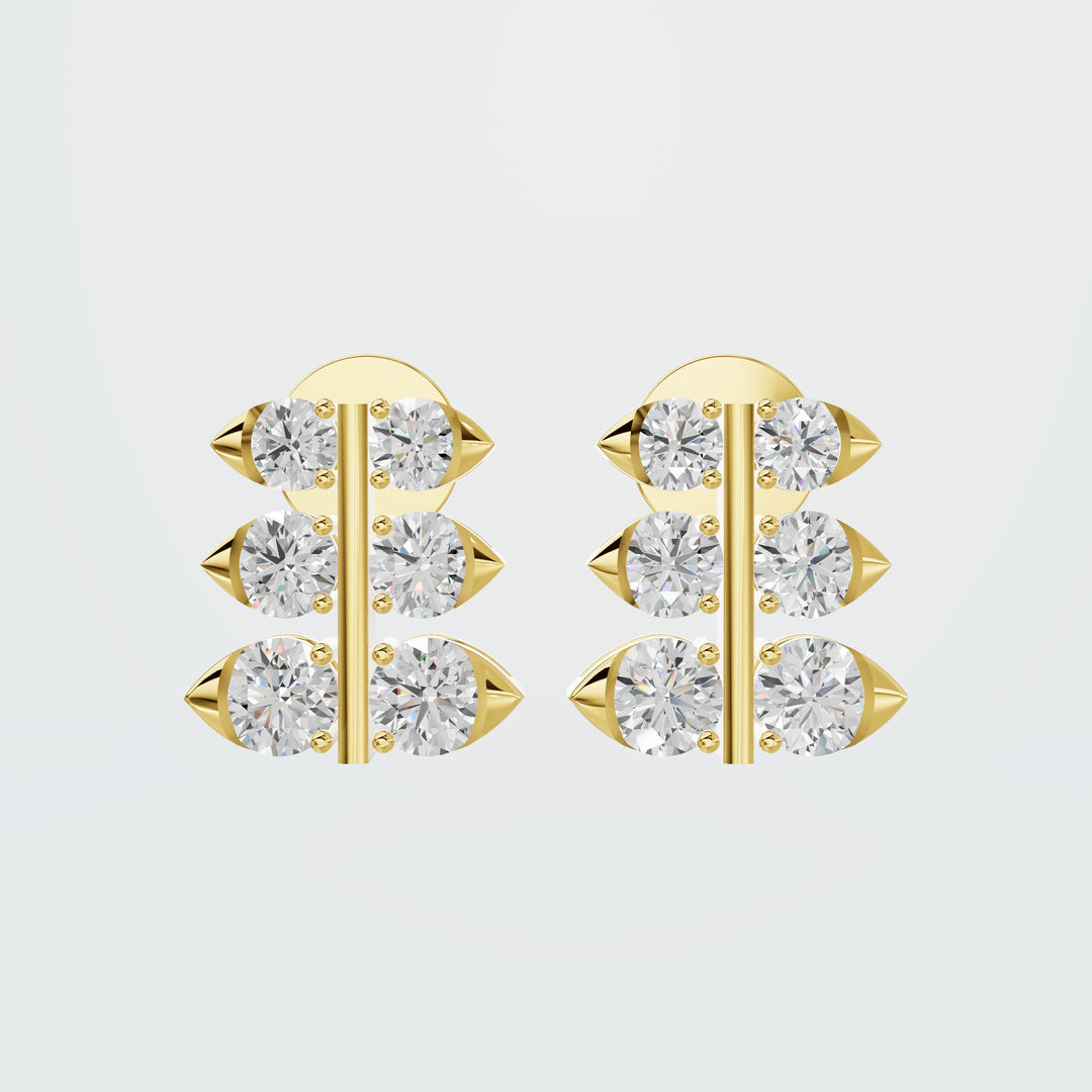 Triple Row Diamond Stud Earrings