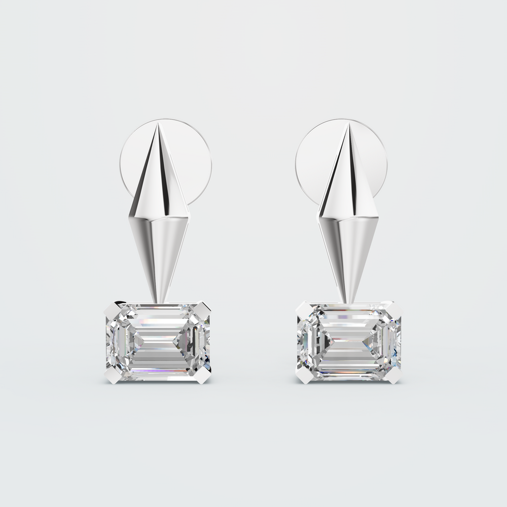 Emerald-Cut Diamond Drop Stud Earrings in white gold