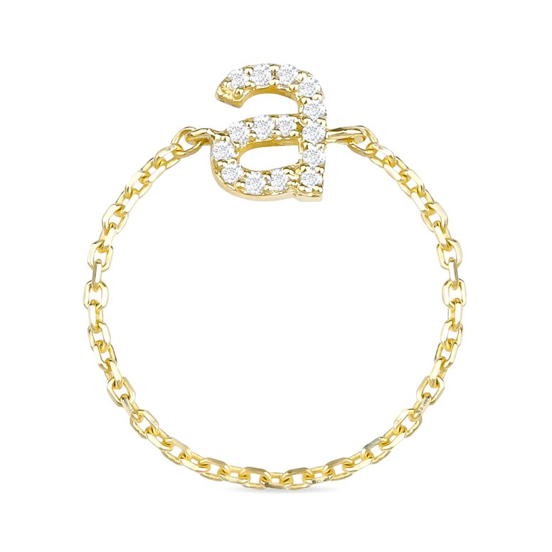 18k Gold Chain Ring With Diamond Initial