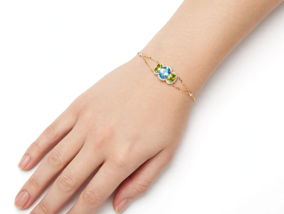 Three Stone Gem Chain Bracelet