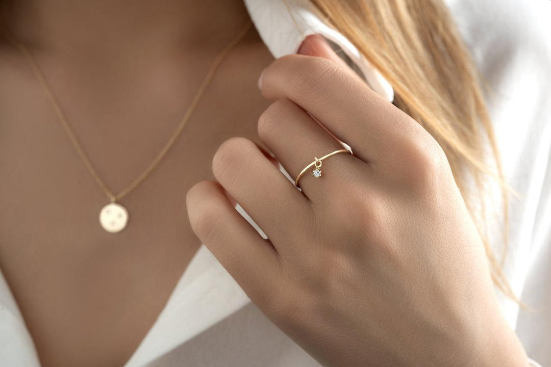 Minimalist Diamond Drop Ring