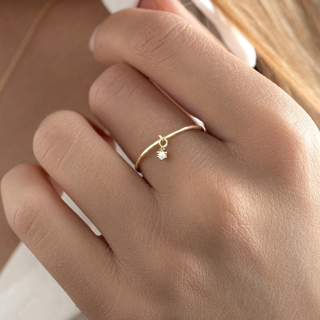 Minimalist Diamond Drop Ring