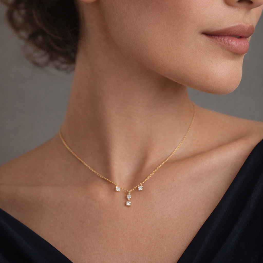 Two-Tone Gold Square Cluster Necklace